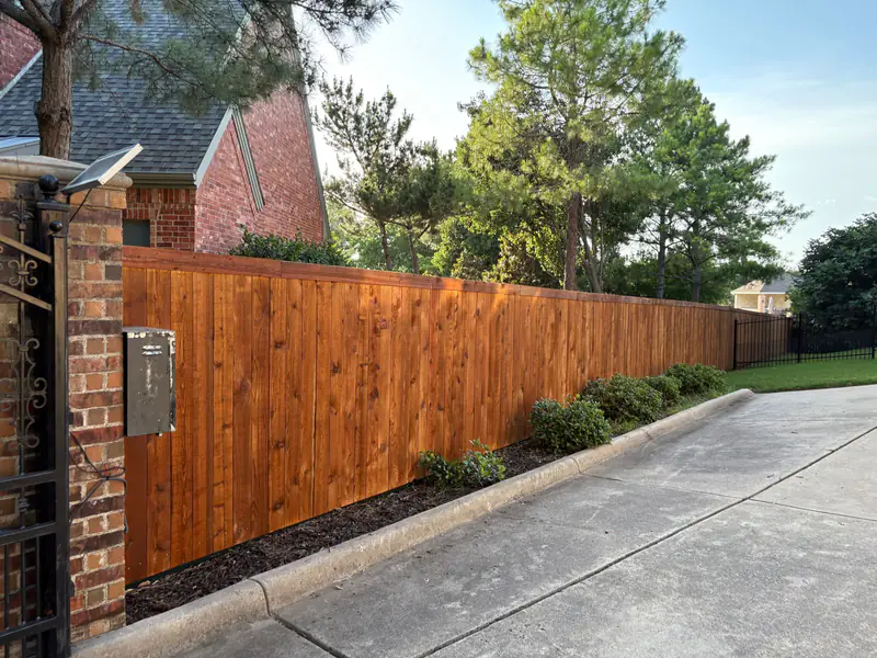 Stained cedar privacy fence project in the DFW Metroplex
