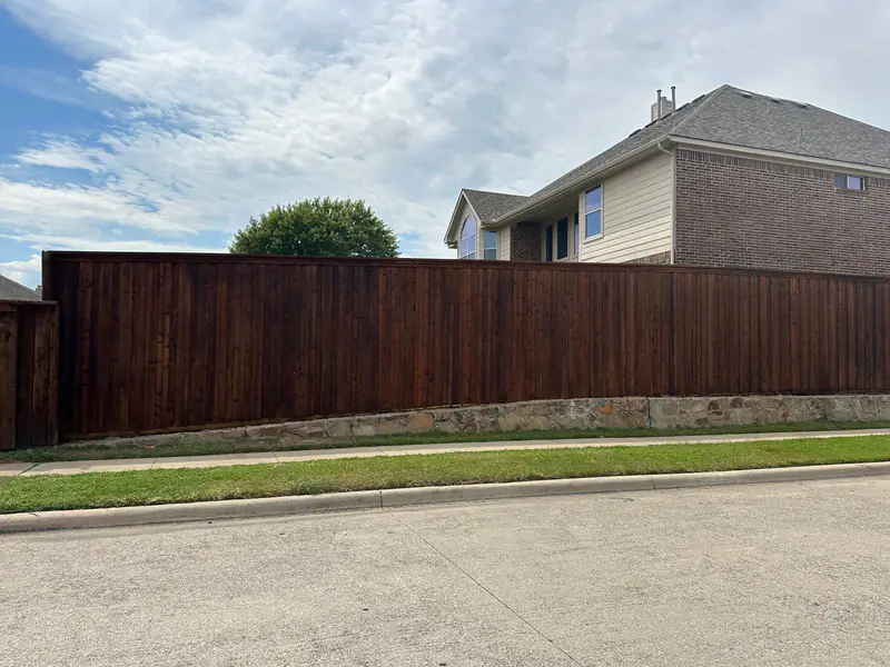 Dark stained cedar fence project completed in DFW